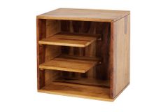 Massivholz Beistelltisch CUBUS 45cm braun Sheesham stone finish Regal Nachttisch