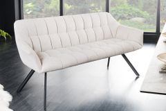 Esszimmer Sitzbank PAPILLON 165cm champagner beige mit Lehnen schwarzes Metallgestell