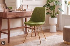 Design Stuhl SCANDINAVIA MEISTERSTÜCK grün Chenille gold Metall