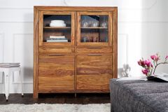 Massives Highboard PURE 140cm braun Sheesham stone finish Vitrine Palisander
