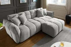 Moderner Hocker CLOUD 100cm grau Bouclé Federkern Fußhocker Sitzhocker