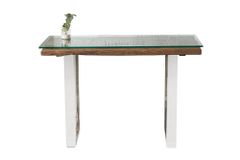 Massive Konsole BARRACUDA 120cm Teak mit Stahl Kufenfüßen inkl. Glasplatte