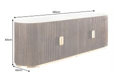 Massives Sideboard GATSBY 140cm braun Mangoholz gold Metall weiße Marmorplatte