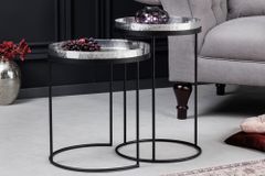 Design 2er Set Beistelltisch ELEMENTS 55cm silber Hammerschlag handmade rund