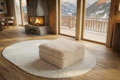 Großer Sitzhocker YETI 100cm beige sand Shaggy-Stoff langfloriger Plüsch Sofahocker