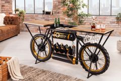Industrial Konsolentisch MOTORCYCLE 185cm Mangoholz schwarz Motorrad Bartheke Upcycling