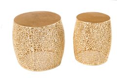 2er Set Filigraner Design Couchtisch ABSTRACT LEAF gold Handarbeit Metall rund