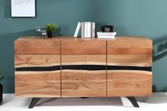 Massivholz Sideboard AMAZONAS 150cm Akazie natur Metall schwarz Baumkante