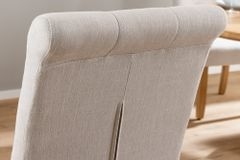 Design Stuhl CASA beige Leinen Massivholzbeine mit Zierknöpfen und Nackenrolle