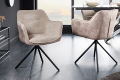 Drehbarer Stuhl VERONA champagner beige Samt Strukturstoff mit Armlehne Metallbeine schwarz