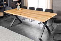 Massivholz Esstisch WILD OAK 160cm natur Wildeiche Baumkante geölt schwarz X-Gestell