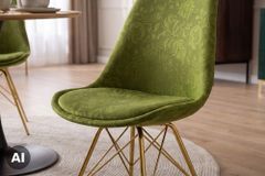 Design Stuhl SCANDINAVIA MEISTERSTÜCK grün Chenille gold Metall
