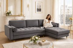 Elegantes Ecksofa COZY VELVET 260cm grau Samt Federkern 3-Sitzer