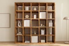 Massives Regal IRON CRAFT 200cm natur Mangoholz Bücherregal 25 Fächer