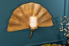 Dekorativer Kerzenhalter GINKGO 44cm gold handmade Metall Wandteelicht