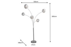Design Stehlampe LIQUID DIAMOND 200cm schwarz smoke grau fünf Glasschirme mit Marmorfuß