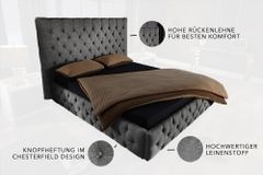 Design Boxbett PARIS 180x200cm grau Leinen Chesterfield Doppelbett