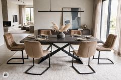 Freischwinger Stuhl MIAMI taupe Cord matt schwarz Metallgestell