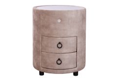 Runder Nachttisch SIGNUM 55cm champagner beige Vogue Seiden Samtstoff inkl. Beleuchtung