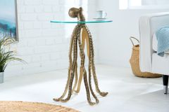 Runder Beistelltisch WILDLIFE OCTOPUS 70cm messing gold Metall Glas Skulptur handmade