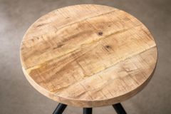 Höhenverstellbarer Hocker FACTORY 60cm natur Mangoholz Metall Sitzhocker