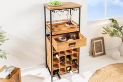 Massivholz Weinregal SEVENS SEAS 120cm natur Pinienholz schwarz Metall Flaschenregal