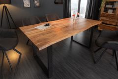Massivholz Esstisch MAMMUT 180cm Wild-Akazie Baumkante Industrial Design 2,6cm Tischplatte