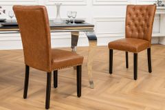 Chesterfield Stuhl CASTLE braun Kunstleder schwarz Gummiholz Ziernieten