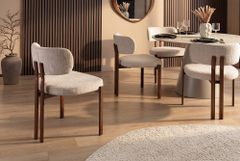 Design Stuhl BELLANO creme beige Chenille Cremona Metallgestell Walnuss