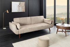 Design Schlafsofa DIVANI 220cm champagner beige Samt 3-Sitzer mit Bettfunktion Walnuss-Füße