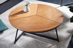 Runder Couchtisch OAK ELEGANCE 80cm Eiche Holz-Design schwarzes Metallgestell