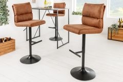 Höhenverstellbarer Barhocker COMFORT antik braun Microfaser drehbar mit Lehne Metall schwarz