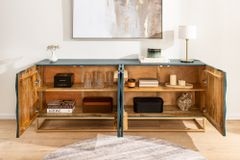 Massives Sideboard VULCANO 180cm türkis Mangoholz gold Metallgestell
