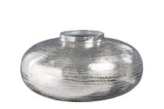Moderne Deko Vase ABSTRACT ORIENT 35cm silber rund Metall Hammerschlag-Design