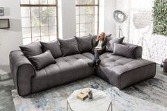 Modernes XXL Ecksofa CLAN 320cm anthrazit Samt Bigsofa inkl. Kissen