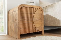 Massiver Nachttisch ART DECO 50cm cream finish beige Mangoholz mit Schublade