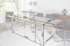 Massiver Esstisch BARRACUDA 180cm antik Teak Holz mit Stahl Kufenfüßen inkl. Glasplatte