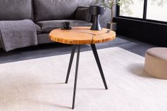 Runder Couchtisch ARBOR 55cm natur Eiche Massivholz schwarz Metall Beistelltisch