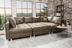 Moderne XXL Wohnlandschaft KENT 305cm taupe Federkern Bigsofa inkl. Hocker