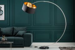 Dimmbare Bogenlampe PYTHON 190cm schwarz gold Retro Bogenleuchte