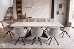 Design Esstisch DIAMOND 180-260cm matt weiß Keramik Metallgestell schwarz