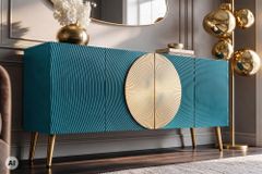 Massives Sideboard AURUM 180cm türkis Mangoholz mit ikonischem Gold-Element