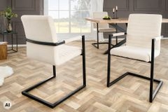 Industrial Freischwinger LOFT beige Cord schwarz Eisen mit Armlehne