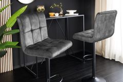 Höhenverstellbarer Barhocker MODENA grau Samt Metall schwarz drehbar