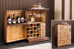 Design Barschrank BODEGA 90cm natur Pinienholz Weinregal Glashalter Schubladen