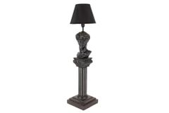 Handgefertigte Tischlampe DAVID 70cm schwarz mit Büste Stoffschirm