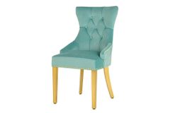 Barock Stuhl CASTLE DELUXE blau Samt gold Edelstahl mit Löwenkopf Chesterfield