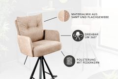 Drehbarer Design Barhocker BIG GEORGE champagner beige Samt Taschenfederkern Armlehne