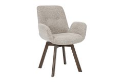 Drehbarer Design Stuhl BALTIC taupe Bouclé Tweed Soft Eiche Massivholz Walnuss