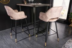 Design Barhocker PARIS greige Samt mit Lehne Metall schwarz gold Ziersteppung